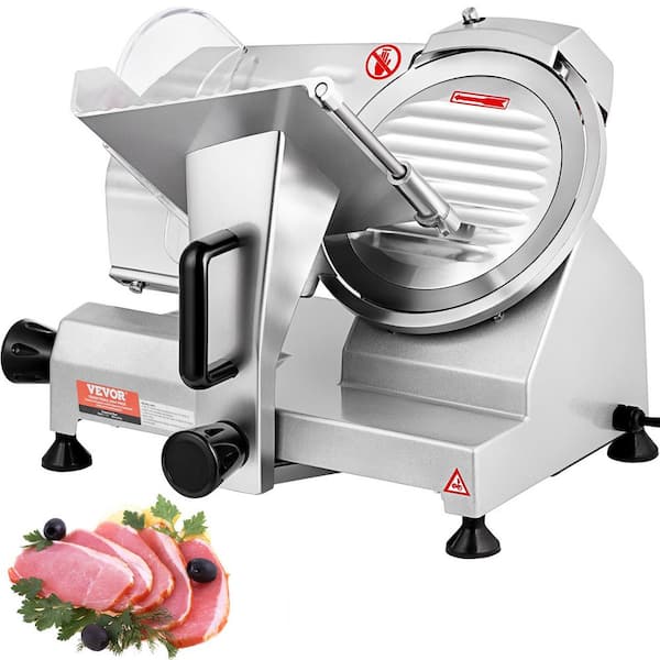 VEVOR Commercial Meat Slicer, 200W, 350-400RPM Slicer with 8 in. Carbon Steel Blade, 0 - 0.47 in. Adjustable Thickness Silver