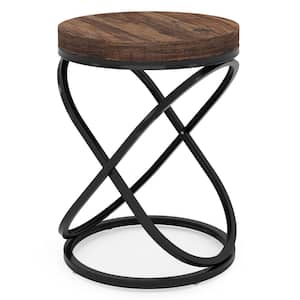 Kerlin 19.7 in. Brown and Black Round Wood Side Table End Side Table Bedside Table with Double X-Shaped Ring