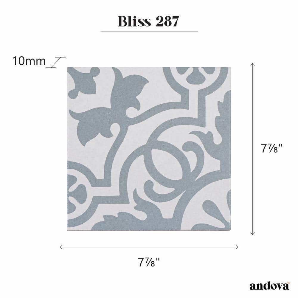 Bliss 8" Gray and White Porcelain Moroccan Wall and Floor Tile