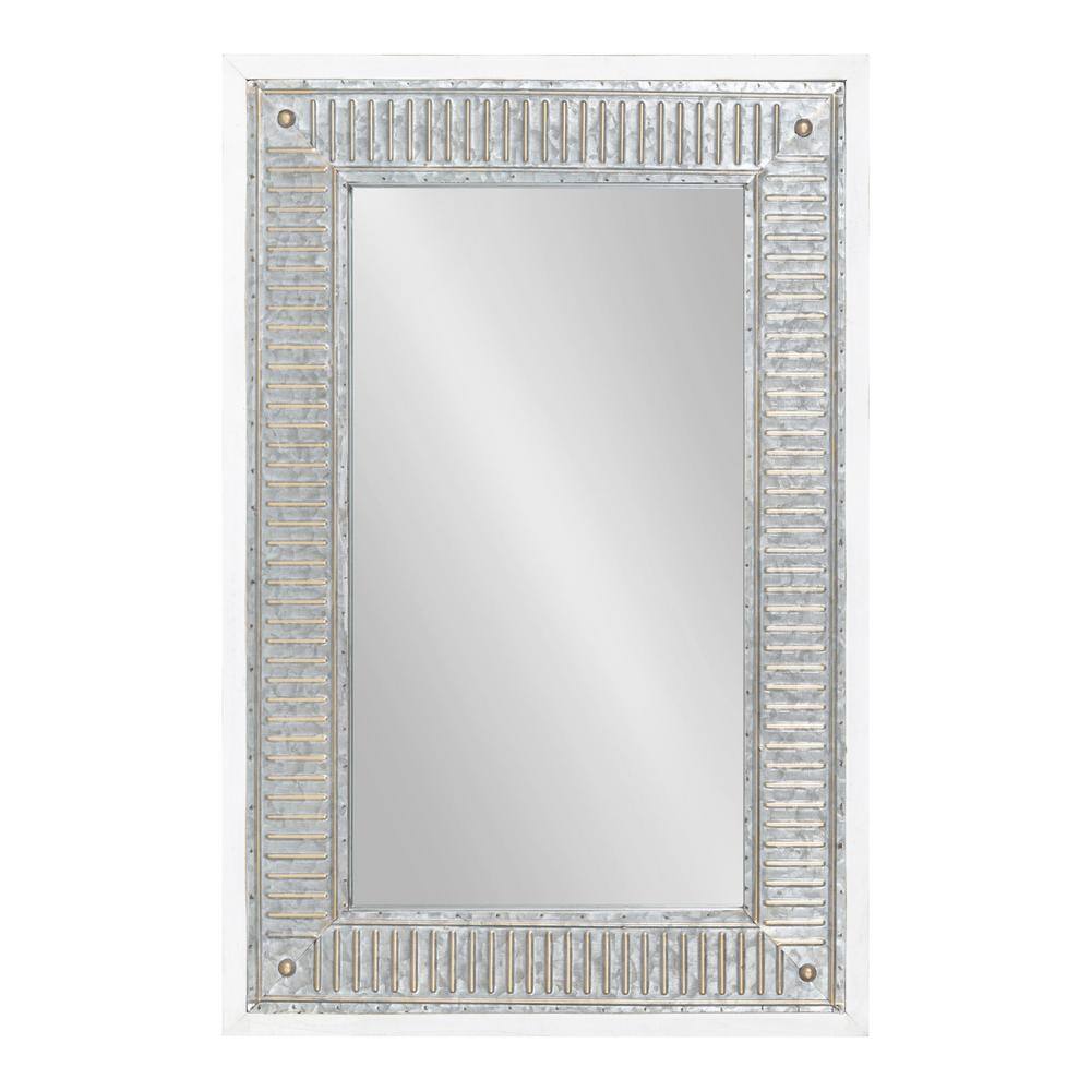 Deely 34.4" Rustic White Wooden Frame Wall Mirror with Galvanized Metal