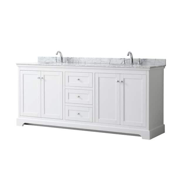 Avery 80 in. W x 22 in. D Bathroom Vanity in White with Marble Vanity Top in White Carrara with White Basins