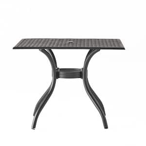 Black Metal Outdoor Patio Dining Table with Umbrella Hole