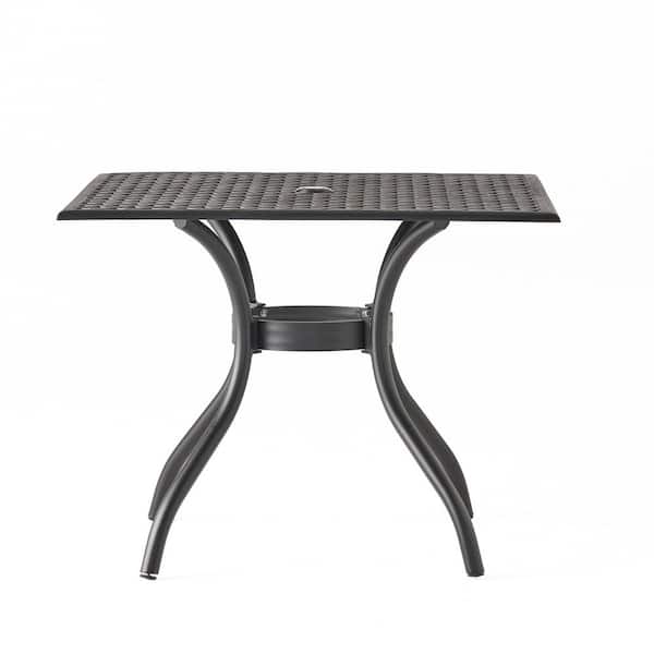 Boosicavelly Black Metal Outdoor Patio Dining Table with Umbrella Hole