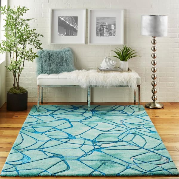 Symmetry Aqua Blue 4 ft. x 6 ft. Abstract Contemporary Area Rug