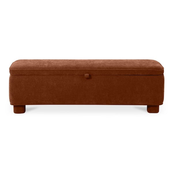 NADAAL STUDIOS Knox Deep Orange 59 in. Storage Bench with Wood Frame and Hidden Storage