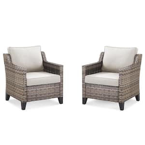 Nyajiah Wicker Outdoor Lounge Chair with Beige Cushions (2-Pack)