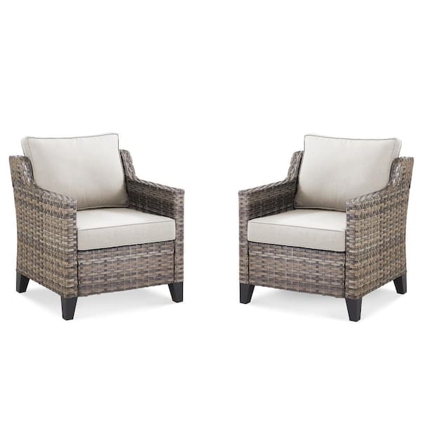 Buenaola Nyajiah Wicker Outdoor Lounge Chair with Beige Cushions (2-Pack)