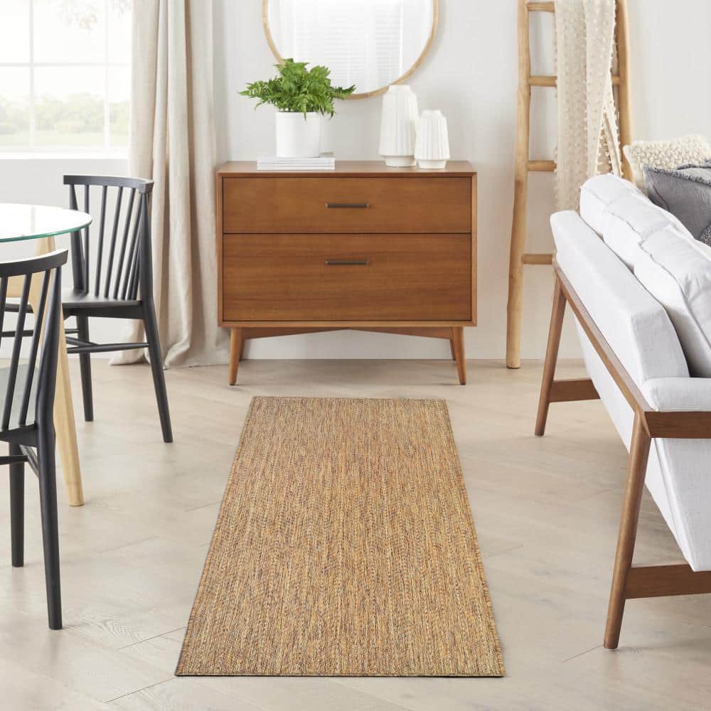 Natural Brown Geometric Flatweave Indoor/Outdoor Runner Rug