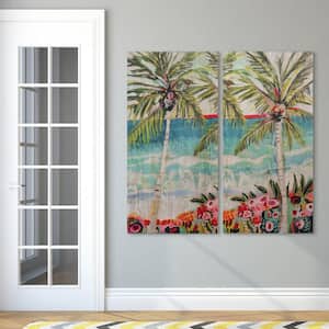 "Palm Tree" Fine Giclee Printed on Hand Finished Ash Wood Diptych Wooden Wall Art