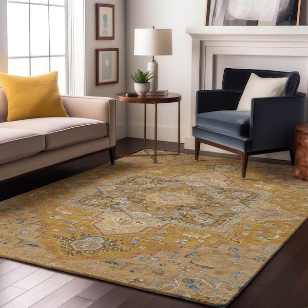 Mayfield Premium Machine Washable Abstract AMF1036 Gold 10 ft. x 14 ft. Area Rug