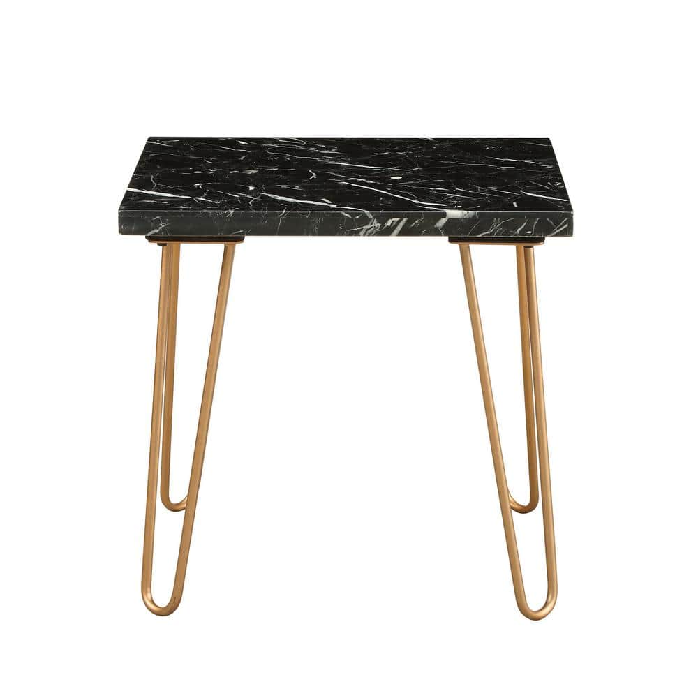 Telestis Square Black Marble & Gold Metal End Table