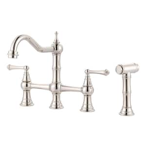Double Handle Bridge Kitchen Faucet in Solid Brass in Polished Chrome