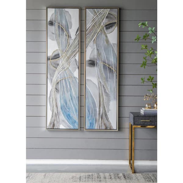 2-Piece Elongated Modern Abstract Oil Paintings Gold Framed Wall Art Print Decor 71 in. x 20 in.