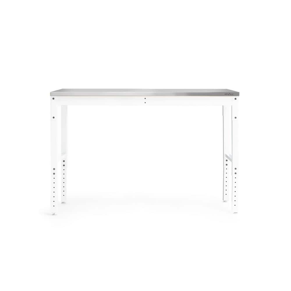 Adjustable Height Gray and White Steel Workbench with Stainless Steel Top