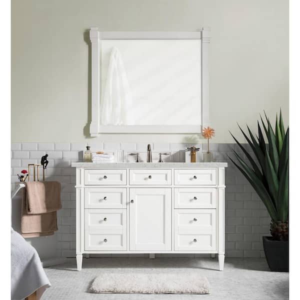 James Martin Vanities Brittany 48.0 in. W x 23.5 in. D x 34 in. H Single Bath Vanity in Bright White with Eternal Jasmine Pearl Quartz Top