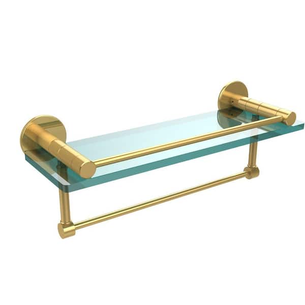 Allied Brass Fresno 16 in. L x in. H x in. W Clear Glass Bathroom Shelf  with Vanity Rail and Towel Bar in Polished Brass FR-1/16GTB-PB The Home  Depot