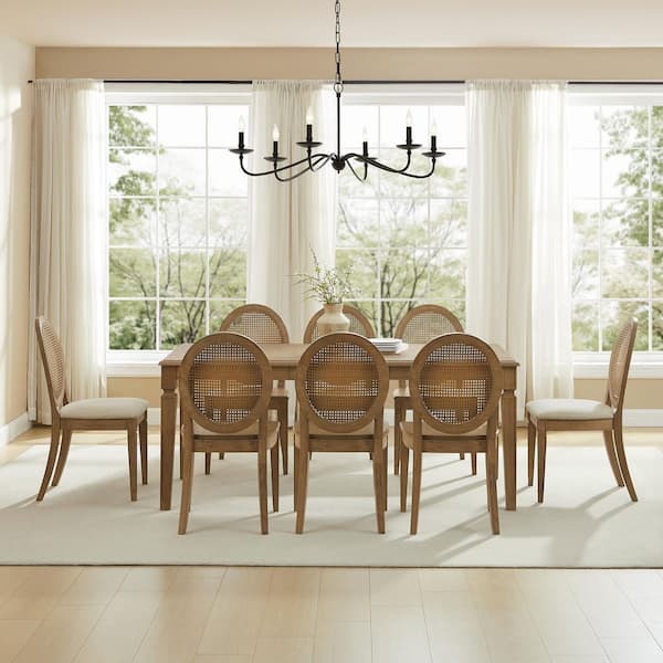 Katia Driftwood 9-PC Dining Set With Cane-Back Upholstered Chairs