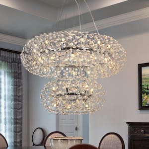 40.8 in. 40-Light Chrome Modern Firework Crystal Chandelier, Wagon Wheel Chandelier Dimmable