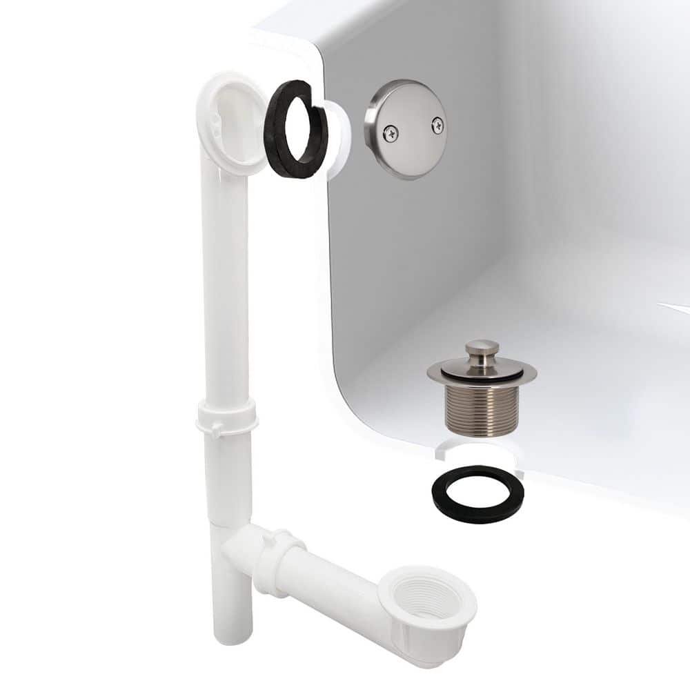 "14"" White Tubular Bath Waste & Overflow Assembly with Twist & Close Drain Plug and 2-Hole Faceplate, Satin Nickel" price history on PriceWatchPro