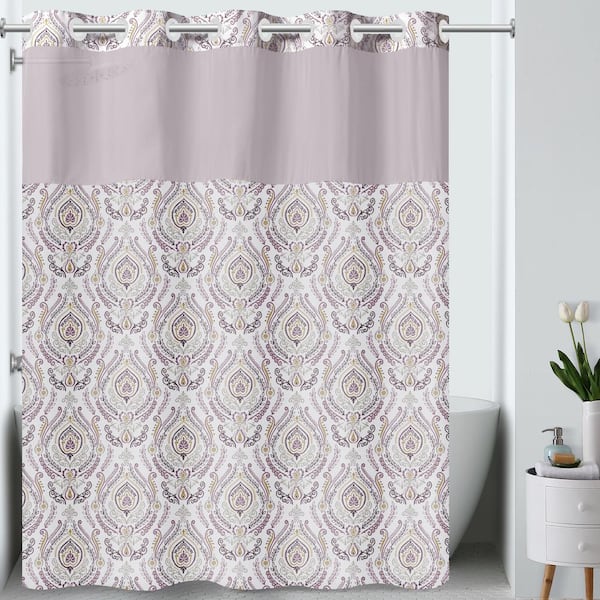 HOOKLESS French Damask 71 in. W x 74 in. L Polyester Shower Curtain in Mauve