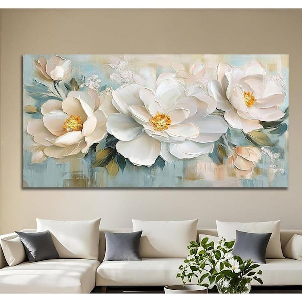 1-Piece Framed White Flowers Canvas Wall Art Natural Plant