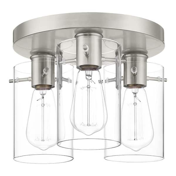 Hampton Bay Regan 11.75 in. 3-Light Brushed Nickel Flush Mount with Clear Glass Shades
