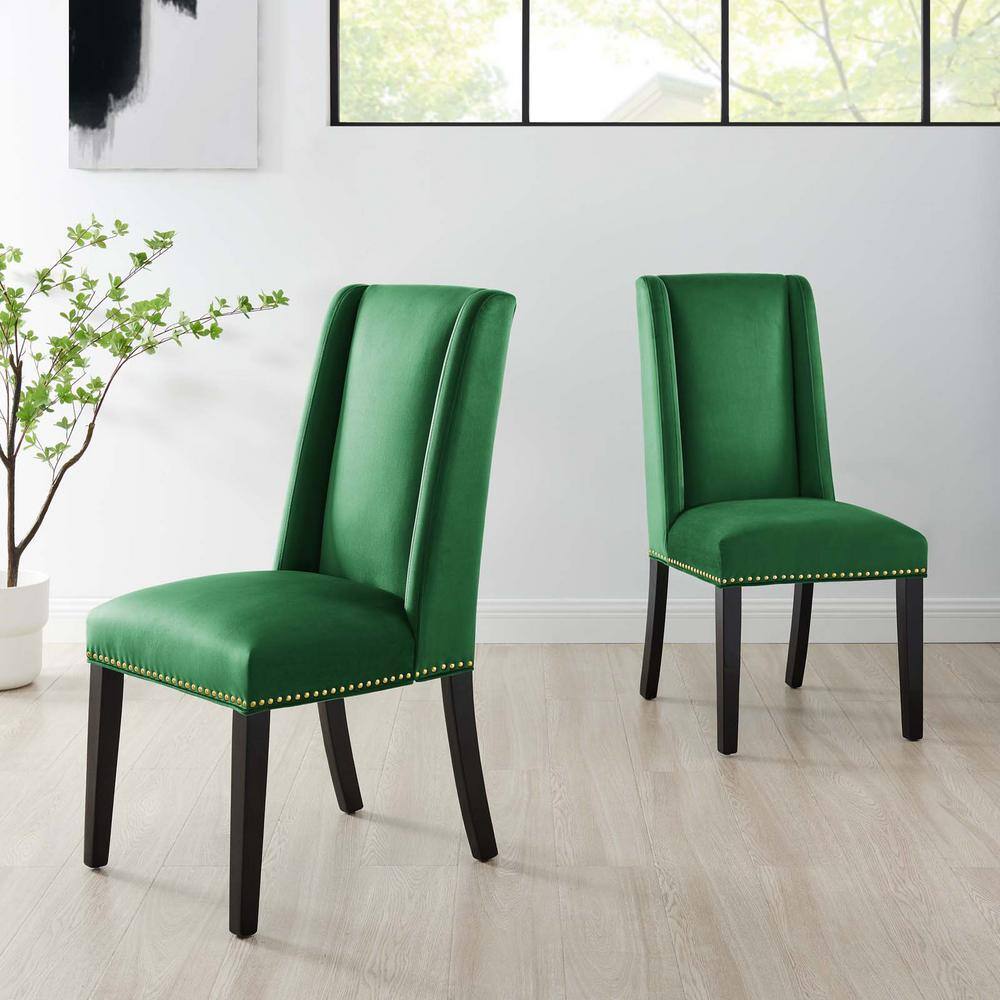 Emerald Velvet Upholstered Side Chair with Polished Nailhead Trim