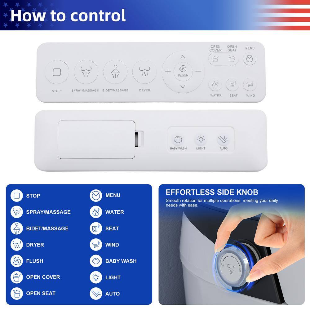White Elongated Electric Smart Bidet Toilet with Heated Seat and LED Display