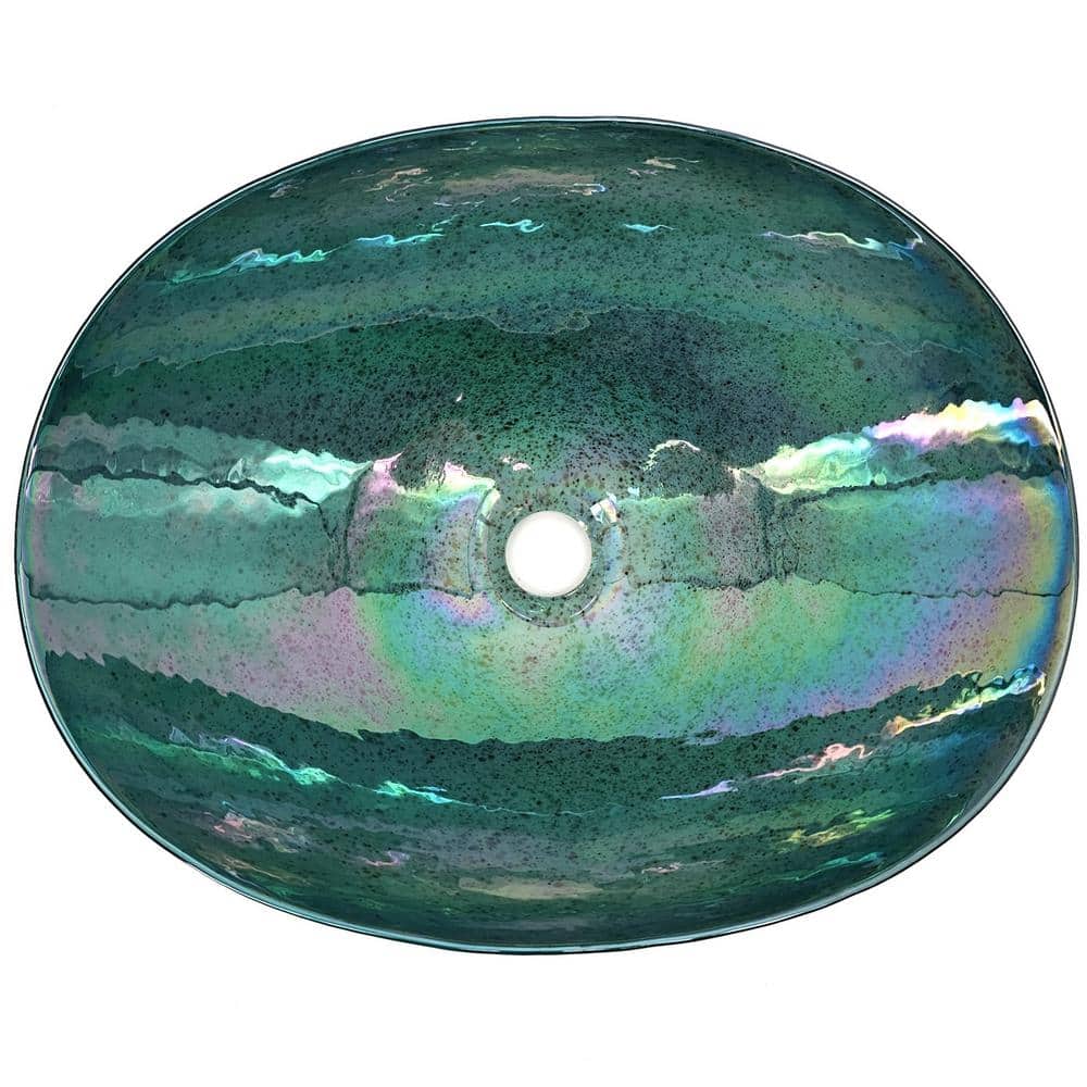 Seafoam Green Glass Oval Vessel Bathroom Sink