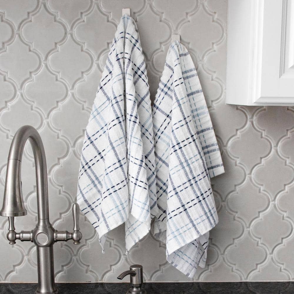 Federal Blue Check Terry Cotton Kitchen Towel Set, 2-Pack