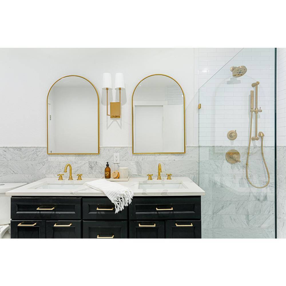 Vibrant Gold Double Light Sconce with White Silk Shades