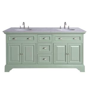 Sadie 67 in. W x 21.5 in. D Vanity in Antique Light Cyan with Marble Vanity Top in Natural White with White Sinks