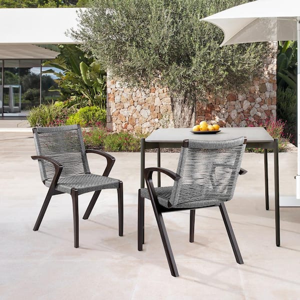 Armen Living Nabila Dark Eucalyptus Outdoor Dining Chair in Grey (Set of 2)