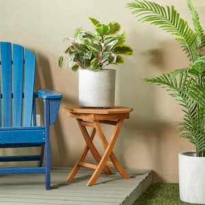 20 in. Brown Octagon Teak Wood Slatted Outdoor Accent Table