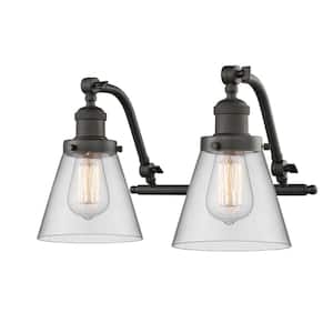 Cone 18 in. 2-Light Oil Rubbed Bronze Vanity Light with Clear Glass Shade