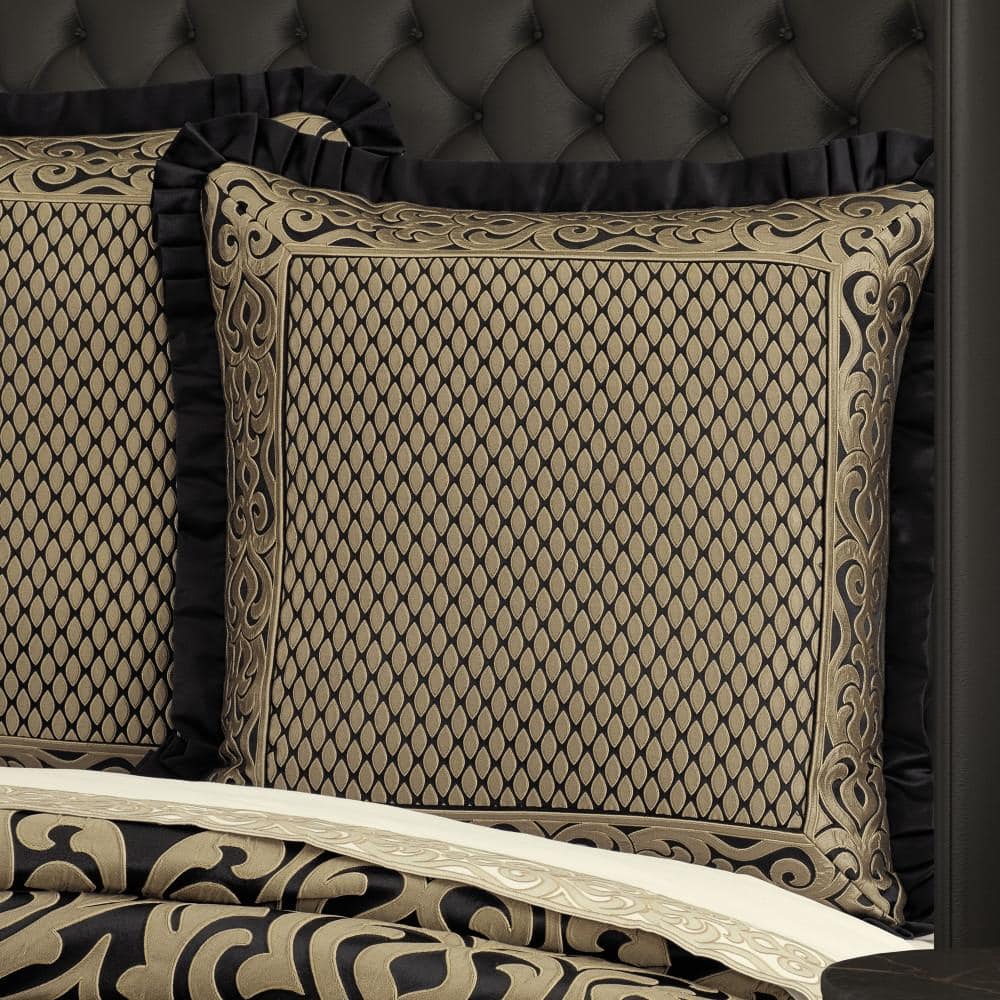 Blythe Black Polyester Euro Sham with Scroll Border