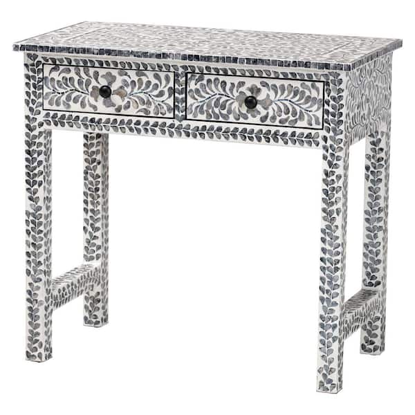 bali & pari Diata 31.9 in. Mosaic Black/White Rectangle Capiz Console Table