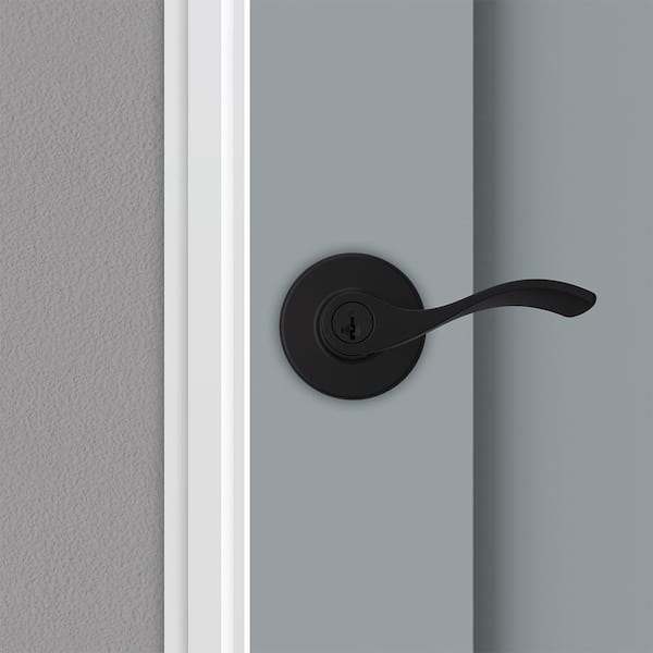 Balboa Matte Black Keyed Entry Door Handle featuring SmartKey Security and Microban Technology