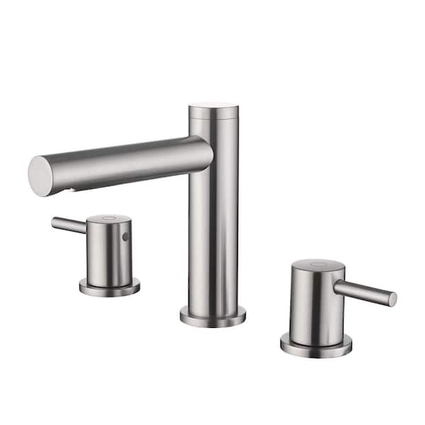 KIBI 8 in. Widespread 2-Handle Bathroom Sink Faucet with Supply Lines and Adjustable Flow Rate in Brushed Nickel (1-Pack)