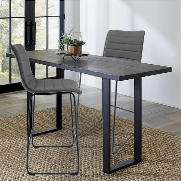 Brooklyn 29.9" Modern Leather Bar Stool With Black Iron Base & Footrest Set of 2 in Grey