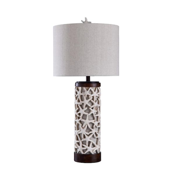 StyleCraft 34 in. Sand Shell/Bronze Table Lamp with White Styrene Shade