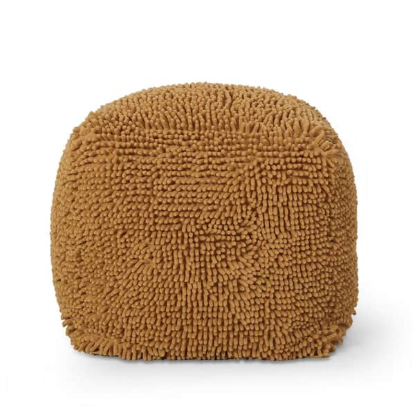 Noble House Cass Yellow Microfiber Chenille Cube Pouf