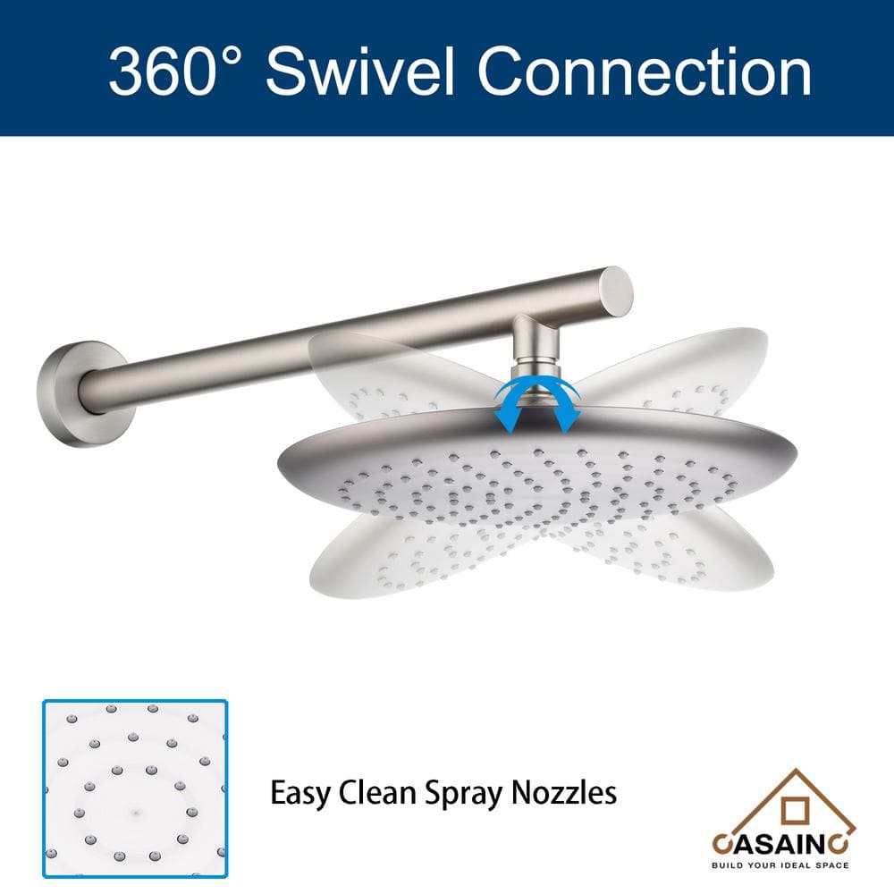 Brushed Nickel Wall Mounted Rain Shower System with Handheld