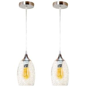 1-Light Oval Nickel Hand Blown Seeded Clear Glass Shade Pendant (Pack of 2)