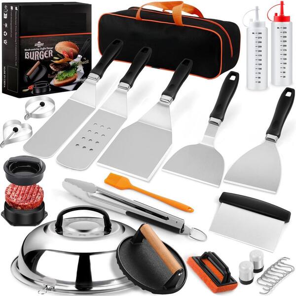 27-Piece Griddle Accessories Kit, Enlarged Spatula Gift Set with Basting Cover, Burger Press Patty Maker for Outdoor BBQ