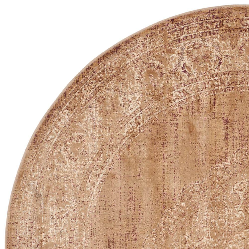 Taupe 6' x 6' Round Viscose Vintage Area Rug