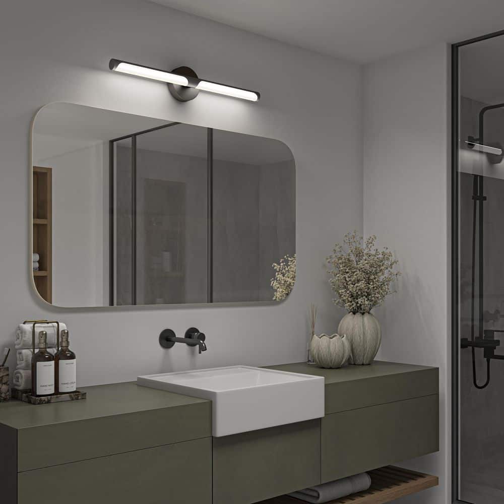 Ilona 27.2 in. 5CCT Matte Black Modern LED Vanity Light - Adjustable Bathroom Wall Fixture price history on PriceWatchPro