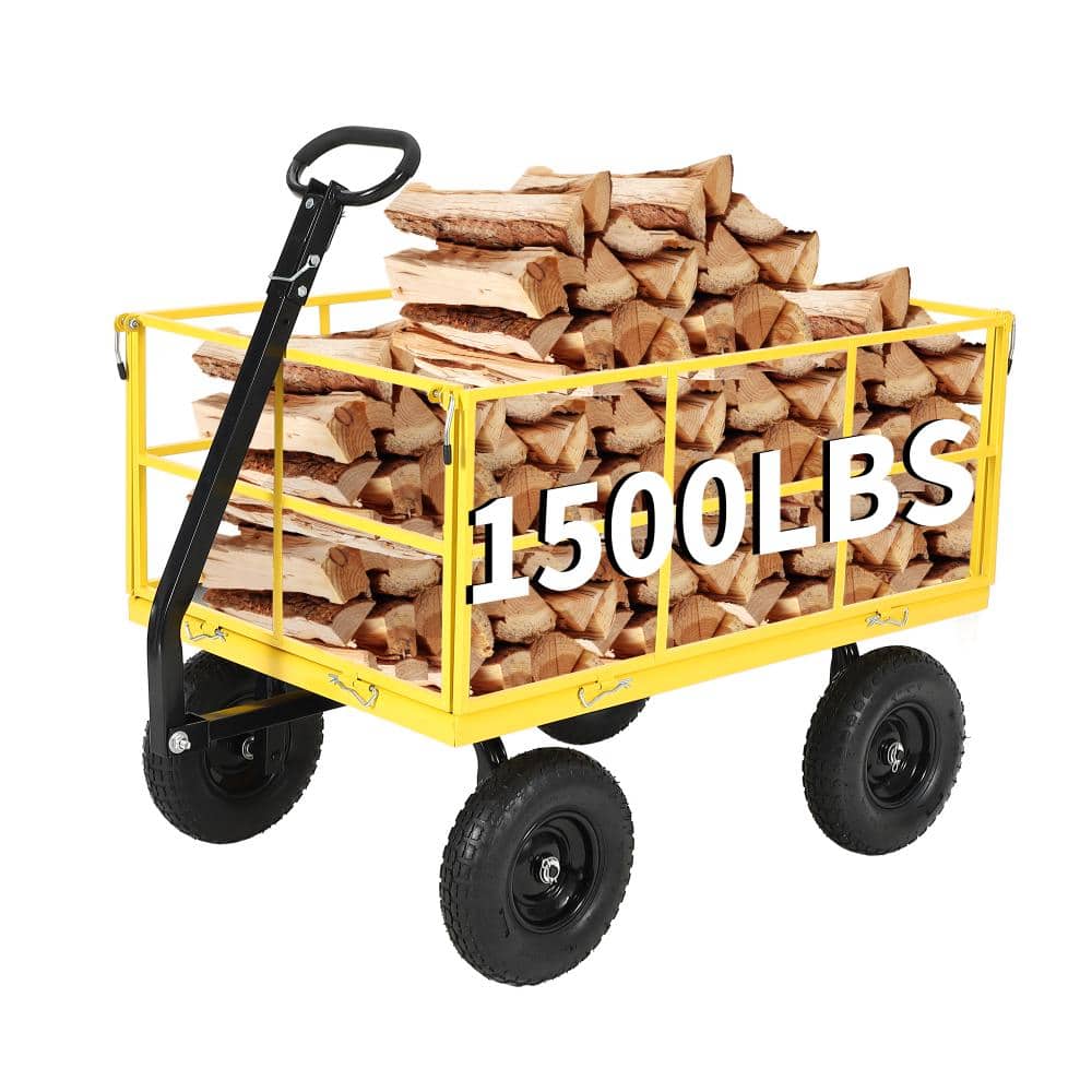 "1500 lbs Heavy Duty Steel Garden Cart  Removable Mesh Sides 13"" All-Terrain Wheels,180° Rotating Handle Yellow" price history on PriceWatchPro