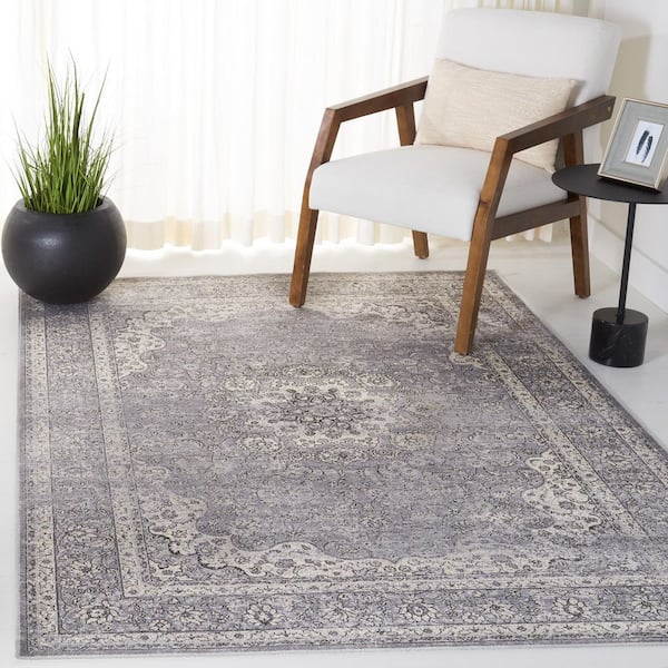 Atlas 3 ft. x 4 ft. Charcoal/Gray Medallion Distressed Area Rug