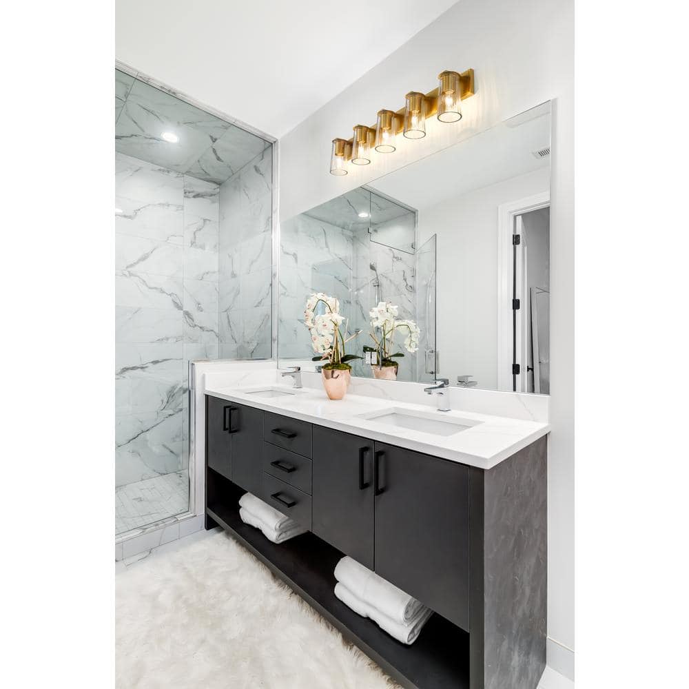 Modern Gold 5-Light Dimmable Cylinder Vanity Fixture